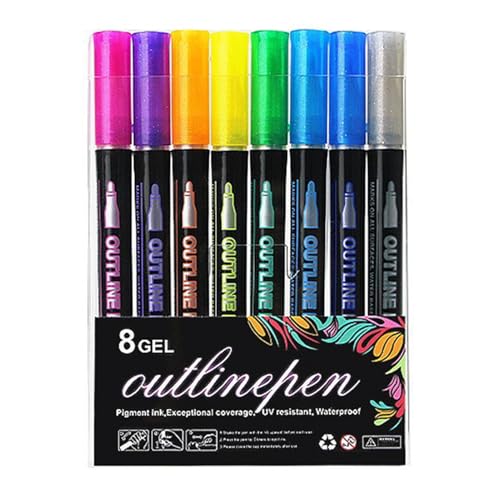 EUBEISAQI Schimmernde Marker, Konturenmarker, Strümpfe, Konturen-Gelstift mit ultrafeiner Spitze für Kinder, Weihnachtsgruß-Kritzelkarten (8-farbiges Set) von EUBEISAQI