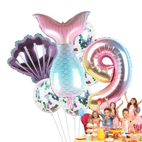 Meerjungfrau Geburtstagsdekorationen Luftballons | Meer-Ballon-Meerjungfrau-Ballons-Kit | Kleine Meerjungfrau-Party-Folienballon, Meerjungfrauenschwanz-Luftballons 7 Stück, Partyzubehör für Eubeisaqi von EUBEISAQI