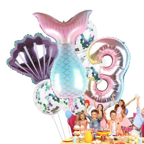 Meerjungfrau-Partyballons, Meerjungfrau Luftballons Geburtstagsdekoration, Meerjungfrauenschwanz-Luftballons, Folienballons unter dem Meer für Mädchen, 7 Stück Geburtstagsparty-Dekorationen Eubeisaqi von EUBEISAQI