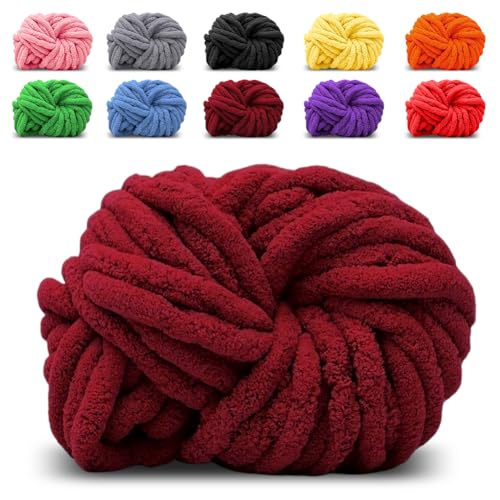 Dicker Wollfaden Garn Tiefrot, Sperrige Armstricken Wolle Knitting, Grobstrick Wollgarn zum Häkeln für Decke Haustier Nest, Decke, Zierkissen Dicker Wollfaden Garn Tiefrot, Sperrige Armstricken Wolle Knitting, Grobstrick Wollgarn zum Häkeln für Decke Haustier Nest, Decke, Zierkissen von EUBSWA