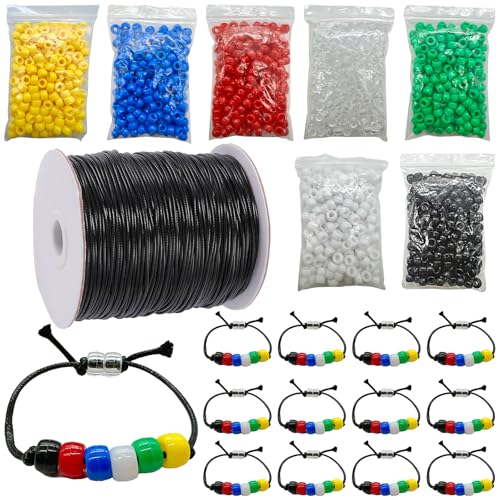 1400 Stück Heilsplan-Armband-Set, Perlen, Großpackung, Wordless Faith, Armband, schwarz, weiß, rot, grün, gelb, blau, klare Perlen mit 91,4 m gewachster Baumwollfaden, Kordel für Armbänder 1400 Stück Heilsplan-Armband-Set, Perlen, Großpackung, Wordless Faith, Armband, schwarz, weiß, rot, grün, gelb, blau, klare Perlen mit 91,4 m gewachster Baumwollfaden, Kordel für Armbänder von EUDORALIFE