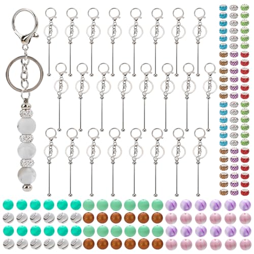 168-teiliges Perlen-Schlüsselanhänger-Set, Schlüsselanhänger für Schlüsselanhängerherstellung, Zubehör mit perlbaren Schlüsselanhänger-Stangen, Silikon-Perlen, Abstandshalter von EUDORALIFE