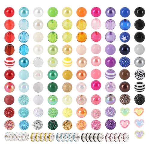 320 Stück Perlenstift-Zubehör, enthält 200 Stück 20 mm Perlen für Stifte mit 120 Stück Rondelle-Abstandshalter-Perlen, Kaugummi-Perlen, Kristallperlen für Stifte, Perlen, Perlen, Schlüsselanhänger, von EUDORALIFE
