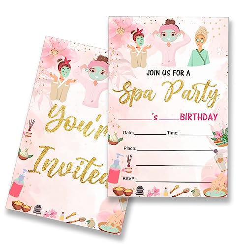 EUDOSI Pink Spa Geburtstagsparty-Einladungen Zubehör Ausfüllen Set von 20 mit Umschlägen Spa Geburtstag Bash Einladungen Karten (doppelseitig) von EUDOSI
