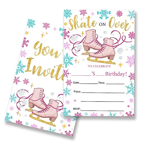 EUDOSI Schlittschuh Geburtstag Party Einladungen Supplies Fill In Set mit 20 Umschlägen Skating Geburtstag Bash Einladungen Karten Doppelseitig von EUDOSI