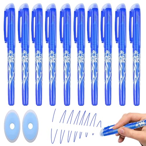 EUDUQ 10 Radierbarer Kugelschreiber Blau,0.5mm Tintenroller Radierbar mit 2 Stück Radiergummi,schnell trocknende Gelstifte Radierbar,Stifte Radierbar für Schulsachen Bürobedarf Studenten von EUDUQ
