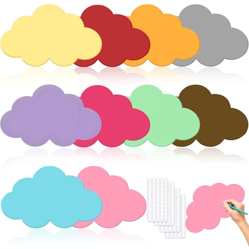 EUDUQ 100 Stück Moderationskarten 180g Extra Dick,10 Farben Karteikarten Groß, Blanko Lernkarten Moderationskoffer Flipchart Papier Back to School mit 100 Selbstklebende Klettband (Wolken) von EUDUQ
