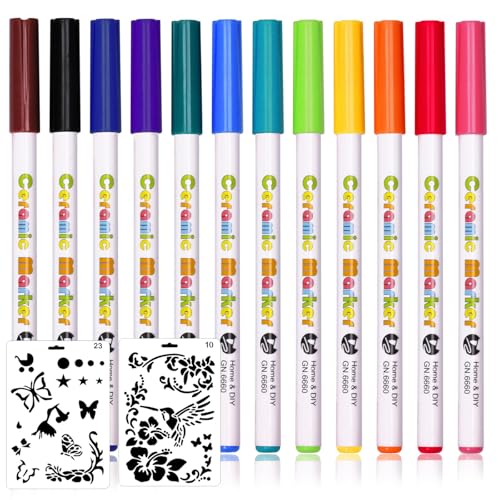 EUDUQ Porzellanstifte Spülmaschinenfest mit 2 Stück Malschablone,Acrylstifte für Steine 12 Farben,Glasmalstifte,Keramikstifte,Paint Marker Stifte Set für zum Keramik,Glas,Steine Bemalen EUDUQ Porzellanstifte Spülmaschinenfest mit 2 Stück Malschablone,Acrylstifte für Steine 12 Farben,Glasmalstifte,Keramikstifte,Paint Marker Stifte Set für zum Keramik,Glas,Steine Bemalen von EUDUQ
