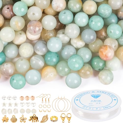 EUES 100 Stück 8mm Natürliche Amazonit Perlen Für Armbänder, Edelstein Perlen Set Armbänder Selber Machen,Glasperlen Set Mit Zum Auffädeln Für Ketten Ringe Handykette Schmuckherstellung Kit EUES 100 Stück 8mm Natürliche Amazonit Perlen Für Armbänder, Edelstein Perlen Set Armbänder Selber Machen,Glasperlen Set Mit Zum Auffädeln Für Ketten Ringe Handykette Schmuckherstellung Kit von EUES