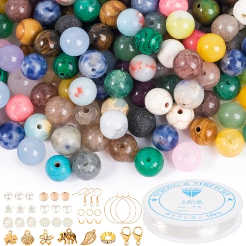 EUES 100 Stück 8mm Natürliche Mehrfarbig Perlen für Armbänder, Edelstein Perlen Set Perlen Armbänder Selber Machen,Glasperlen Set mit zum Auffädeln für Ketten Ringe Handykette Schmuckherstellung Kit EUES 100 Stück 8mm Natürliche Mehrfarbig Perlen für Armbänder, Edelstein Perlen Set Perlen Armbänder Selber Machen,Glasperlen Set mit zum Auffädeln für Ketten Ringe Handykette Schmuckherstellung Kit von EUES