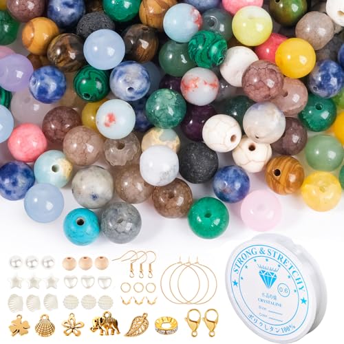 EUES 100 Stück 8mm Natürliche Mehrfarbig Perlen für Armbänder, Edelstein Perlen Set Armbänder Selber Machen,Glas Set mit zum Auffädeln für Ketten Ringe Handykette Schmuckherstellung Kit EUES 100 Stück 8mm Natürliche Mehrfarbig Perlen für Armbänder, Edelstein Perlen Set Armbänder Selber Machen,Glas Set mit zum Auffädeln für Ketten Ringe Handykette Schmuckherstellung Kit von EUES
