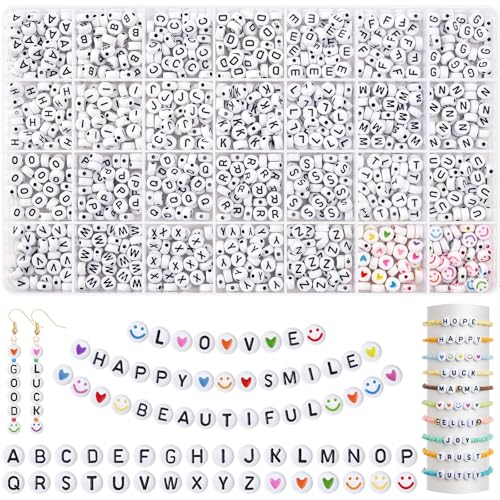 EUES 2000 Stück Buchstabenperlen zum Armbänder,7mm A-Z Buchstaben Perlen Set,Rund Buchstaben Perlen für Auffädeln, Alphabet Perlen für Schmuckherstellung DIY Armbänder Halsketten Handwerk EUES 2000 Stück Buchstabenperlen zum Armbänder,7mm A-Z Buchstaben Perlen Set,Rund Buchstaben Perlen für Auffädeln, Alphabet Perlen für Schmuckherstellung DIY Armbänder Halsketten Handwerk von EUES