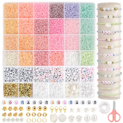 EUES 3mm Perlen für Armbänder,Perlen zum Auffädeln mit A - Z Buchstabenperlen,Armbänder Selber Machen mit Glasperlen,Perlen Set für Schmuckherstellung DIY Halsketten Handwerk EUES 3mm Perlen für Armbänder,Perlen zum Auffädeln mit A - Z Buchstabenperlen,Armbänder Selber Machen mit Glasperlen,Perlen Set für Schmuckherstellung DIY Halsketten Handwerk von EUES