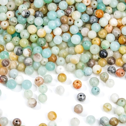 EUES 180 Stück 4mm Runde Natürliche Amazonit Perlen, Edelstein Perlen Naturstein Perlen, Edelsteine zum Auffädeln für DIY Armband Halskette Schmuckherstellung, Partys, Feiertage von EUES