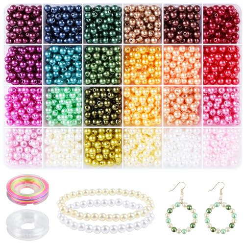 EUES 6mm Perlen Bunte, 1400+ Beads for Jewellery Making, Bunte Perlen zum Auffädeln Erwachsene für DIY Perlen Set Schmuck Bracelet Making Kit, Feiertage, Partys, Weihnachten von EUES