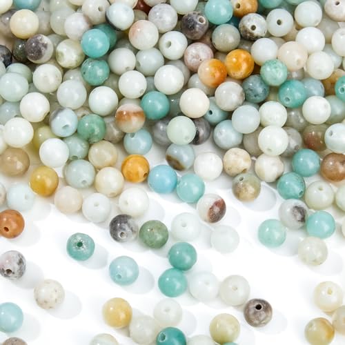 EUES 120 Stück 6mm Runde Natürliche Amazonit Perlen, Edelstein Perlen 6mm Naturstein Perlen, Edelsteine zum Auffädeln für DIY Armband Halskette Schmuckherstellung, Partys, Feiertage von EUES