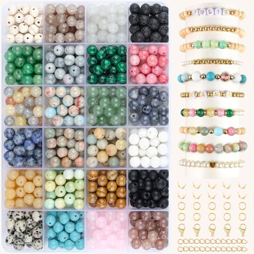 EUES 8mm Perlen Set für Armbänder zum Basteln, 24 Farben Runde Bunte Armbänder Perlen Glasperlen Edelsteine mit Loch, Kristalle zum Auffädeln für DIY Schmuckherstellung, Partys, Feiertage EUES 8mm Perlen Set für Armbänder zum Basteln, 24 Farben Runde Bunte Armbänder Perlen Glasperlen Edelsteine mit Loch, Kristalle zum Auffädeln für DIY Schmuckherstellung, Partys, Feiertage von EUES