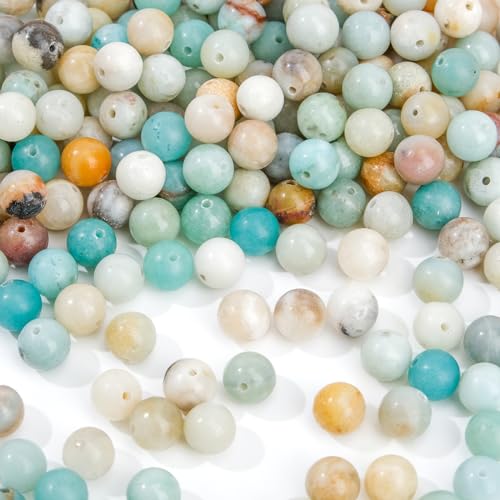 EUES 90 Stück 8mm Runde Natürliche Amazonit Perlen, Edelstein Perlen Naturstein Perlen, Edelsteine zum Auffädeln für DIY Armband Halskette Schmuckherstellung, Partys, Feiertage von EUES