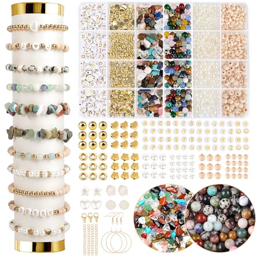 EUES Natürliche Perlen für Armbänder, Edelstein Perlen Set, Naturstein Perlen mit Holzperlen, Boho Stil Perlen zum Auffädeln für DIY Mode Perlen Bracelet Making Kit, Partys, Weihnachten EUES Natürliche Perlen für Armbänder, Edelstein Perlen Set, Naturstein Perlen mit Holzperlen, Boho Stil Perlen zum Auffädeln für DIY Mode Perlen Bracelet Making Kit, Partys, Weihnachten von EUES
