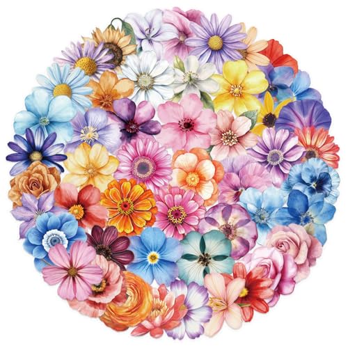 EUFFO Blumen Aufkleber 50 Stücke, Aesthetic Sticker Set für Scrapbook Journal Laptop Kindle Helm Motorrad Skateboard Auto Fahrrad Computer, PET Transparenter Wasserfeste Decals von EUFFO