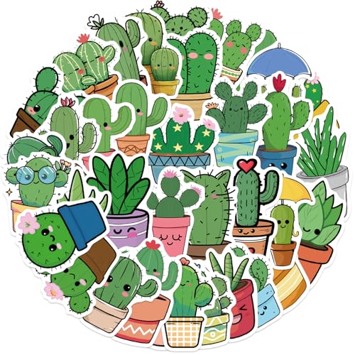 EUFFO Kawaii Kaktus Sticker 50 Stück, Wasserfeste Graffiti Aufkleber für Scrapbook Journal Laptop Kindle Motorrad Koffer Fahrrad Skateboard Helm von EUFFO