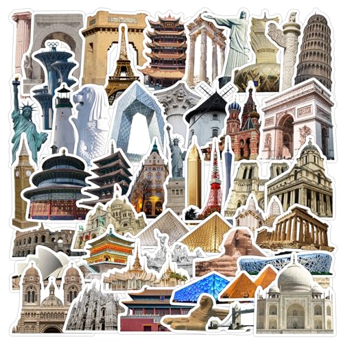 EUFFO Wahrzeichen Aufkleber 50 Stück, Vintage Reisen Sticker für Koffer Scrapbook Journal MacBook Laptop Fahrrad Motorrad Skateboard Helm Auto, Retro Wasserfeste Sticker von EUFFO