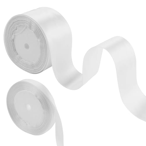 Geschenkband Weiss, 5 cm x 22 m Satinband Weiss Schleifenband, Seidenband Weiß Geschenkband Breit für Hochzeit Valentinstag Geburtstag Bastelarbeiten mit 1 Stück Weißem Band (1,2 cm x 22 m) von EUGENEKELLY
