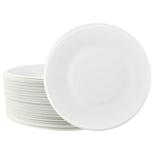 EUIEUT 100 Stück Pappteller 18cm Partyteller Rund Paper Plates Weiß Partyzubehör Einweggeschirr Partygeschirr Einwegteller Kuchenteller Papierteller Dessertteller Frühstücksteller für Feste und Feiern von EUIEUT