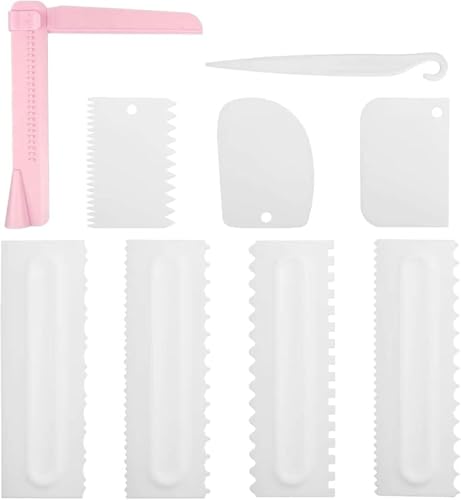 EUIEUT Set mit 9 Tortenschabern, ideal zum Nivellieren von Tortenkanten, mit einer verstellbaren Wasserwaage für Butter und Sahne, perfekt für kreative und präzise Backarbeiten. von EUIEUT