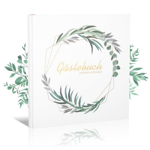 EUIOOVM Gästebuch Hochzeit, Hochzeitsgästebuch mit Fragen zum Ausfüllen, 100 Doppelseiten Hochwertiges Hochzeitsgästebuch für Unvergessliche Erinnerungen - Gästebuch Hochzeit Personalisiert von EUIOOVM