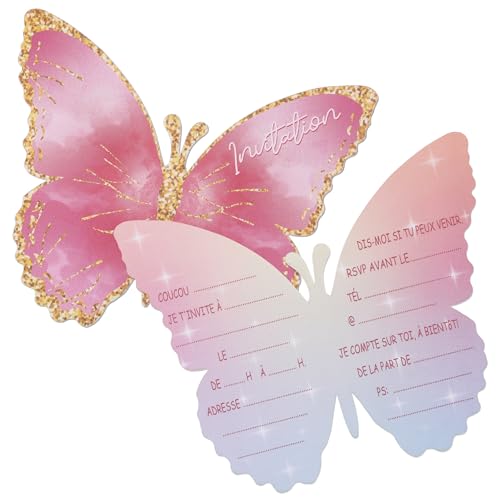 EUIOOVM Schmetterling Einladungskarten 12 Stück Einladungskarten Kindergeburtstag Mädchen Partyeinladungen Geburtstag Deko Geburtstagseinladungen mit Flügeln Schmetterlinge Deko Schmetterling von EUIOOVM
