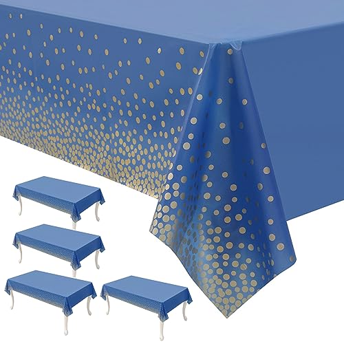 EULAPGOE 4-stück Einweg Tischdecke, Rechteckig, 137 x 274 cm, Kunststoff, Wasserabweisend, Blau, Polka Dot Muster, Geeignet für Geburtstag, Party, Picknick, Abschlussfeier von EULAPGOE