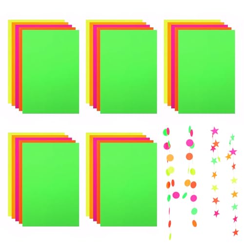 Neon-Papier 40 Blatt – Leuchtendes DIY-Kartonpapier für Schwarzlichtpartys, 5 Farben, UV-reaktiv, ideal für Tanzflächen und Dekoration Neon-Papier 40 Blatt – Leuchtendes DIY-Kartonpapier für Schwarzlichtpartys, 5 Farben, UV-reaktiv, ideal für Tanzflächen und Dekoration von EULAPGOE