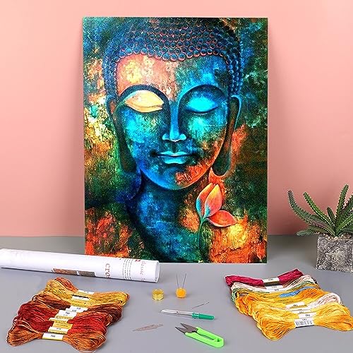 EUPLI Buddha-bedruckter Stoff, 11 CT, Kreuzstich-Komplettset, DIY-Stickgarn, Hobby, handgefertigte Malerei, 50 x 70 cm von EUPLI