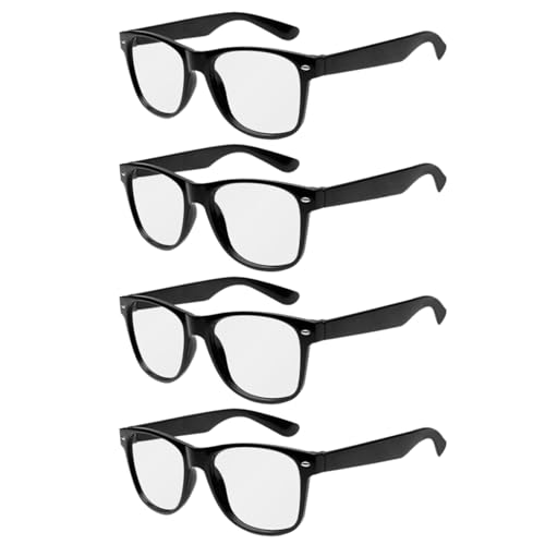 EUPSIIU 4 Paar Nerd Kostümbrille, Retro Brille, Hornbrille, Schwarze Hipsterbrille mit klaren Gläsern als Kostümergänzung Cosplay Retro-Partys Geek Gläser Zubehör zum Anziehen (Schwarz) von EUPSIIU