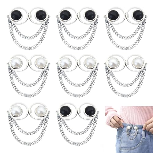 EUPSIIU 8 Stücke Jeans Knöpfen Stifte, Hose enger Machen Clip, Verstellbaren Stifte Taillenschnallen, Abnehmbaren Perlen Stifte, Lächelndes Gesicht Stifte Ohne Nähen Taille Straffy (Weiß, Schwarz) von EUPSIIU