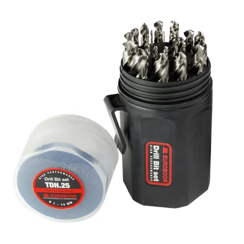 Euroboor TDH.25 HSS-G Spiralbohrer Set, 25-teilig, 118° Spitzenwinkel, 3-Flach-Schaft für optimale Kraftübertragung, schnelle Spanabfuhr, ideal für Metall und Stahl Euroboor TDH.25 HSS-G Spiralbohrer Set, 25-teilig, 118° Spitzenwinkel, 3-Flach-Schaft für optimale Kraftübertragung, schnelle Spanabfuhr, ideal für Metall und Stahl von EUROBOOR