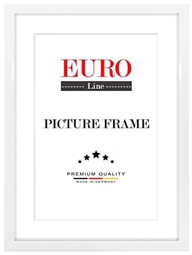 EUROLine Holz Bilderrahmen 27 x 35 cm Weiss Hochglanz mit Antireflex-Acrylglas für | Foto | Poster | Puzzle Rahmen von EUROLine35