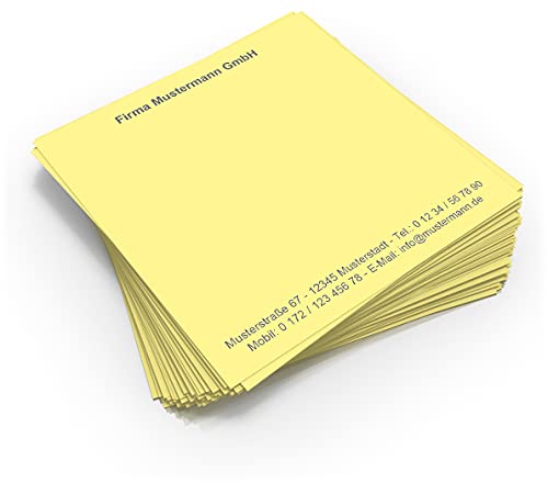 500 Notizzettel personalisiert in praktischer Zettelbox mit Stiftehalter 10 x 10 cm (hellgelb) von EUROPRINT24