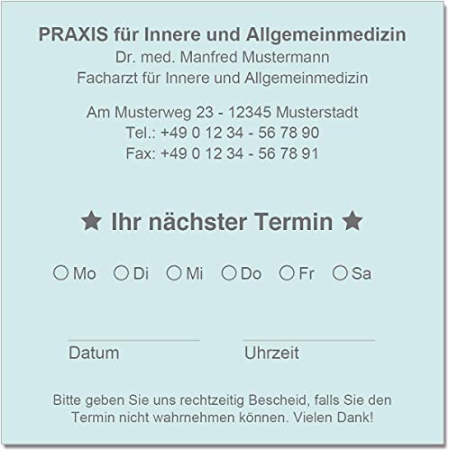 Terminzettel Terminkarten Termine mit Ihrer Adresse personalisiert 10 x 10 cm (hellblau) (10000) von EUROPRINT24