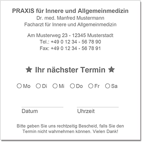 Terminzettel Terminkarten Termine mit Ihrer Adresse personalisiert 10 x 10 cm (weiß) (1000) von EUROPRINT24