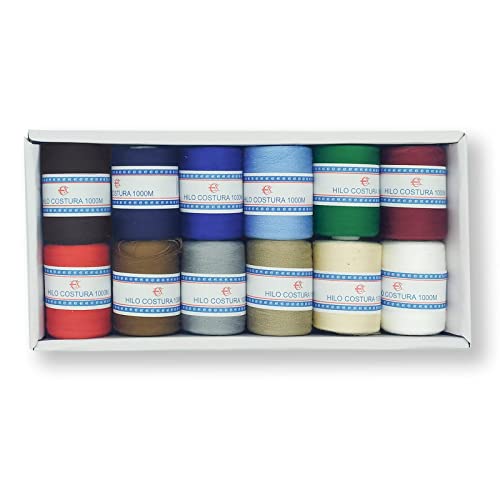 Nähgarn | 12 Garnrollen aus Polyester | mehrfarbiger Polyester-Nähset | bunter Nähfaden | 12er Set 1000-Meter-Garnspulen | Nähmaschinengarn | 12 Nähgarn-Spulen | EUROXANTY Kurzwaren | Farbsortiment 1 von EUROXANTY