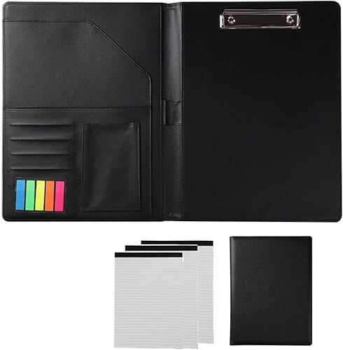 Dokumenten-Organizer aus Leder, A4-Büro-Klemmbrett aus PU-Leder, for Business-Schulkonferenzen, Klemmbretter for Damen und Herren(Black) von EUXHTYWP