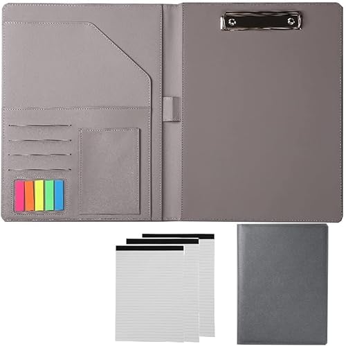Dokumenten-Organizer aus Leder, A4-Büro-Klemmbrett aus PU-Leder, for Business-Schulkonferenzen, Klemmbretter for Damen und Herren(Gray) von EUXHTYWP