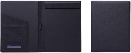 Dokumenten-Organizer aus Leder, A4-Klemmbrett-Ordner, Konferenzordner, juristischer Schreibblock, Business-Tasche aus Kunstleder, umklappbares Klemmbrett(Black) von EUXHTYWP