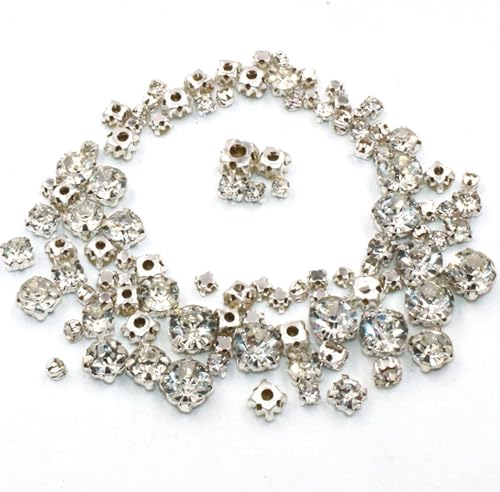Hotfix-Strasssteine, 100 Stück/Beutel, gemischte Größe, Glaskristallsteine, lose Perlen for Kleidung, silberne Krallenfassung, for Aufnähen von Strasssteinen, DIY, Hochzeitskleid(Clear) von EUXHTYWP