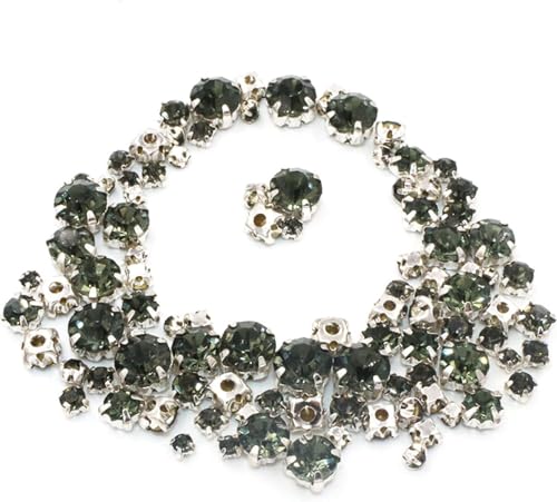 Hotfix-Strasssteine, 100 Stück/Beutel, gemischte Größe, Glaskristallsteine, lose Perlen for Kleidung, silberne Krallenfassung, for Aufnähen von Strasssteinen, DIY, Hochzeitskleid(Grey) von EUXHTYWP