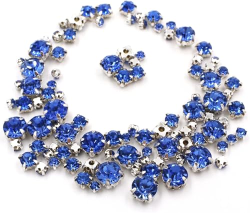 Hotfix-Strasssteine, 100 Stück/Beutel, gemischte Größe, Glaskristallsteine, lose Perlen for Kleidung, silberne Krallenfassung, for Aufnähen von Strasssteinen, DIY, Hochzeitskleid(Light Blue) von EUXHTYWP