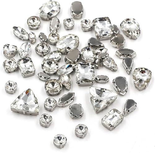Hotfix-Strasssteine, 50 Stück/Beutel, gemischte Form, Kristallsteine, for Nähen, Splitter-Krallenfassung, Glas-Strasssteine, DIY-Taschen, Schuhe, Kleidungszubehör(Clear) von EUXHTYWP