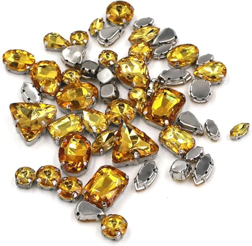 Hotfix-Strasssteine, 50 Stück/Beutel, gemischte Form, Kristallsteine, for Nähen, Splitter-Krallenfassung, Glas-Strasssteine, DIY-Taschen, Schuhe, Kleidungszubehör(Gold Yellow) von EUXHTYWP